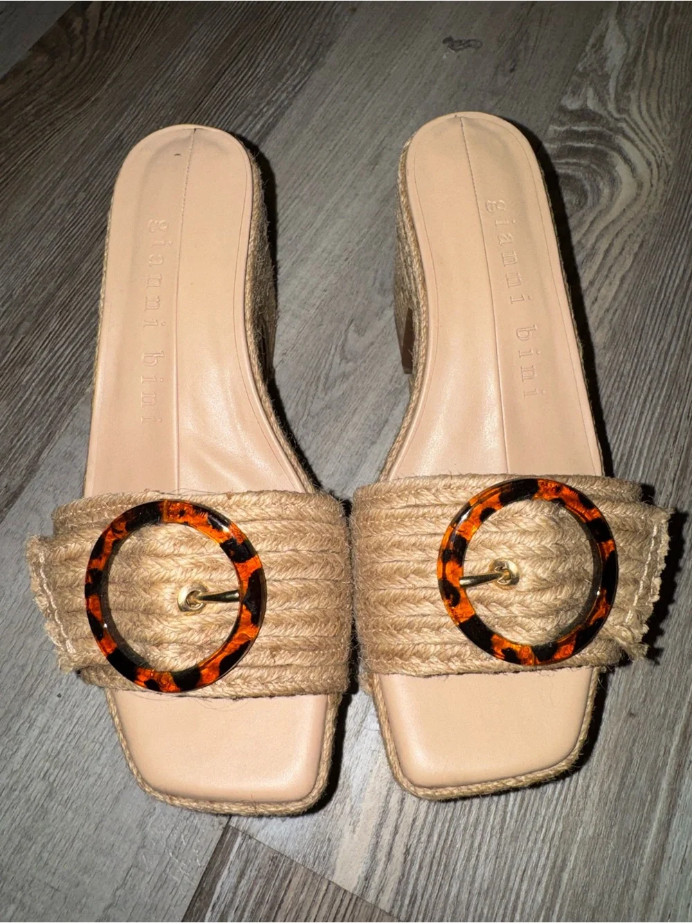 Giani bernini Woven Platform Slide Sandals with Tortoiseshell Buckle - Beige